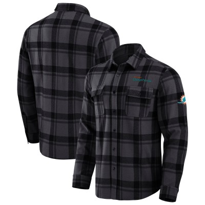 Рубашка с коротким рукавом Miami Dolphins Darius Rucker Collection by Fanatics Black Relaxed Tri-Blend Plaid