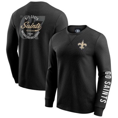 Футболка с длинным рукавом New Orleans Saints Darius Rucker Collection by Fanatics Black Washed Waffle-Knit