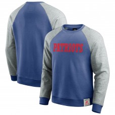 New England Patriots Darius Rucker Collection by Fanatics Royal/Heather Gray Throwback Color Block Raglan Pullover Sweatshirt