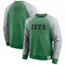 New York Jets Darius Rucker Collection by Fanatics Kelly Green/Heather Gray Throwback Color Block Raglan Pullover Sweatshirt New York Jets Darius Rucker Collection by Fanatics Kelly Green/Heather Gray Throwback Color Block Raglan Pullover Sweatshirt