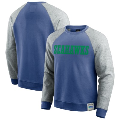 Seattle Seahawks Darius Rucker Collection by Fanatics Royal/Heather Gray Throwback Color Block Raglan Pullover Sweatshirt