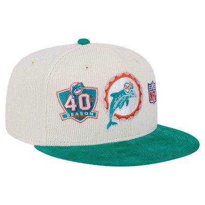 Бейсболка Miami Dolphins New Era Cream/Aqua Throwback Corduroy 59FIFTY Fitted