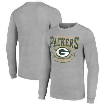 Футболка с длинным рукавом Green Bay Packers Starter Heather Gray 80s Inspired Team Logo