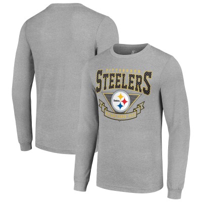 Pittsburgh Steelers Starter Heather Gray 80s Inspired Team Logo Long Sleeve T-Shirt