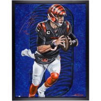 Joe Burrow Cincinnati Bengals Autographed Fanatics Authentic Framed 36 x 47 Original Canvas Artwork with Who Dey Inscription - Art by Bill Lopa - Limited Edition #1/1