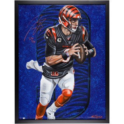 Joe Burrow Cincinnati Bengals Autographed Fanatics Authentic Framed 36 x 47 Original Canvas Artwork with Who Dey Inscription - Art by Bill Lopa - Limited Edition #1/1