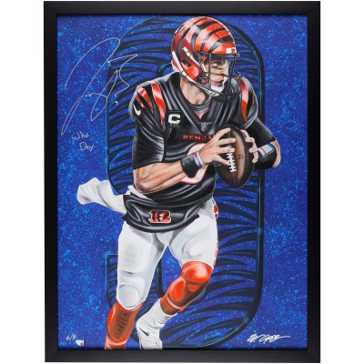 Joe Burrow Cincinnati Bengals Autographed Fanatics Authentic Framed 30 x 40 Embellished Canvas Giclee Print with Who Dey Inscription - Art by Bill Lopa - Limited Edition of 9