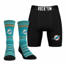 Miami Dolphins Rock Em Socks Primary Crew Socks & Boxer Briefs Combo Pack