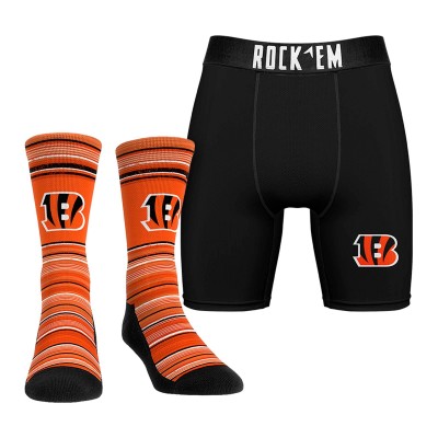 Cincinnati Bengals Rock Em Socks Primary Crew Socks & Boxer Briefs Combo Pack