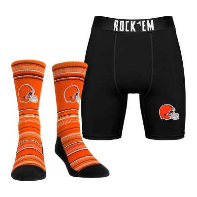 Cleveland Browns Rock Em Socks Primary Crew Socks & Boxer Briefs Combo Pack