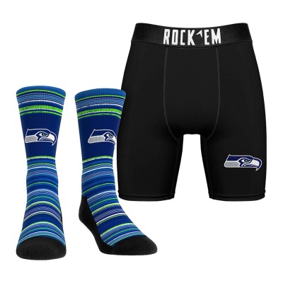 Seattle Seahawks Rock Em Socks Primary Crew Socks & Boxer Briefs Combo Pack