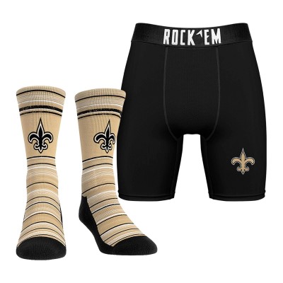 New Orleans Saints Rock Em Socks Primary Crew Socks & Boxer Briefs Combo Pack