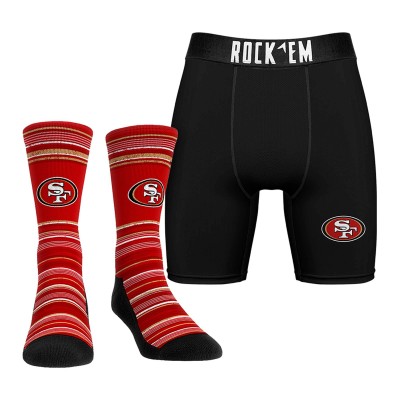 San Francisco 49ers Rock Em Socks Primary Crew Socks & Boxer Briefs Combo Pack