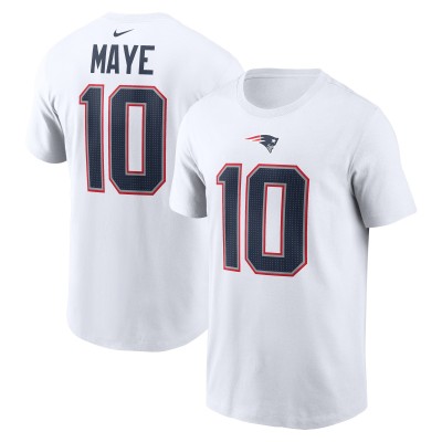 New England Patriots Drake Maye Nike White Player Name & Number T-Shirt