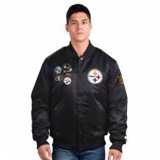 Pittsburgh Steelers Starter Black Exclusive Satin Full-Snap Varsity Jacket