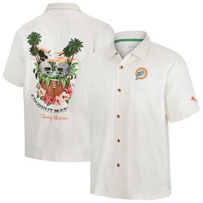Рубашка с коротким рукавом Miami Dolphins Tommy Bahama White Coconut Matchup Camp Throwback