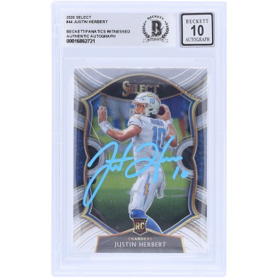 Justin Herbert Los Angeles Chargers Autographed 2020 Panini Select Light Blue Ink #44 Beckett Fanatics Witnessed Authenticated 10 Rookie Card