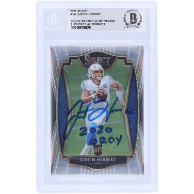 Justin Herbert Los Angeles Chargers Autographed 2020 Panini Select #144 Beckett Fanatics Witnessed Authenticated Rookie Card with 2020 OROY Inscription