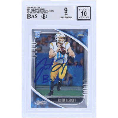 Justin Herbert Los Angeles Chargers Autographed 2020 Panini Absolute #167 Beckett Fanatics Witnessed Authenticated 9/10 Rookie Card with Bolt Up! Inscription