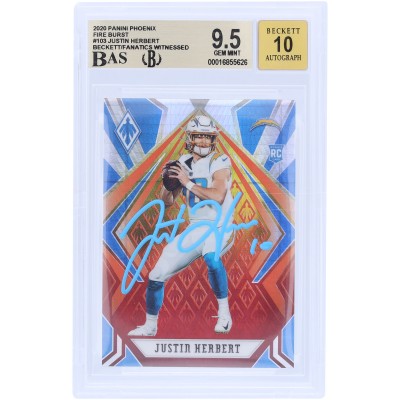 Justin Herbert Los Angeles Chargers Autographed 2020 Panini Phoenix Fire Burst Light Blue Ink #103 Beckett Fanatics Witnessed Authenticated 9.5/10 Rookie Card