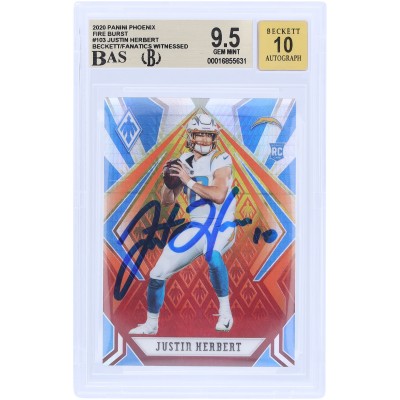 Justin Herbert Los Angeles Chargers Autographed 2020 Panini Phoenix Fire Burst #103 Beckett Fanatics Witnessed Authenticated 9.5/10 Rookie Card