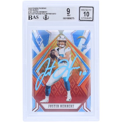 Justin Herbert Los Angeles Chargers Autographed 2020 Panini Phoenix Fire Burst Light Blue Ink #103 Beckett Fanatics Witnessed Authenticated 9/10 Rookie Card