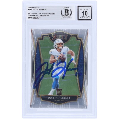 Justin Herbert Los Angeles Chargers Autographed 2020 Panini Select #144 Beckett Fanatics Witnessed Authenticated 10 Rookie Card