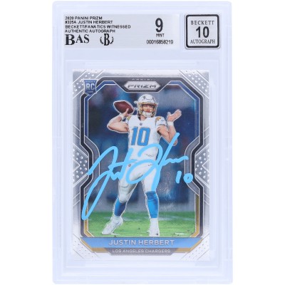 Justin Herbert Los Angeles Chargers Autographed 2020 Panini Prizm Light Blue Ink #325 Beckett Fanatics Witnessed Authenticated 9/10 Rookie Card