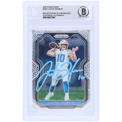 Justin Herbert Los Angeles Chargers Autographed 2020 Panini Prizm Light Blue Ink #325 Beckett Fanatics Witnessed Authenticated Rookie Card