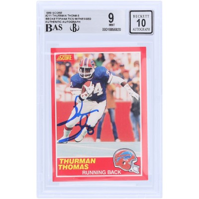 Thurman Thomas Buffalo Bills Autographed 1989 Score #211 Beckett Fanatics Witnessed Authenticated 9/10 Rookie Card