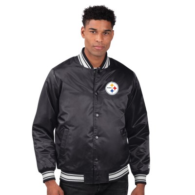 Pittsburgh Steelers Starter Black Printed Team Logo Satin Varsity Full-Snap Jacket