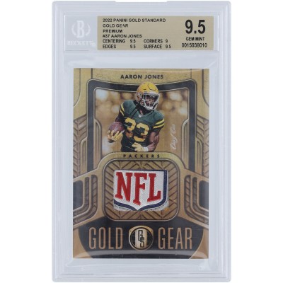 Aaron Jones Green Bay Packers 2022 Panini Gold Standard NFL Shield Relic #GG-AJO #1/1 BGS Authenticated 9.5 Card - 9.5,9,9.5,9.5 Subgrades