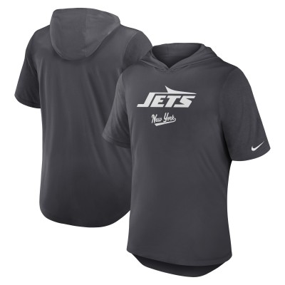 New York Jets Nike Anthracite Tri-Blend Performance Hoodie T-Shirt