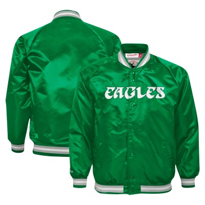 Подростковая Philadelphia Eagles Mitchell & Ness Kelly Green Satin Raglan Full-Snap Jacket