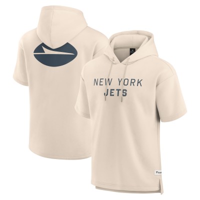 New York Jets Fanatics Cream Elements Future Ground Lettering Short Sleeve Pullover Hoodie