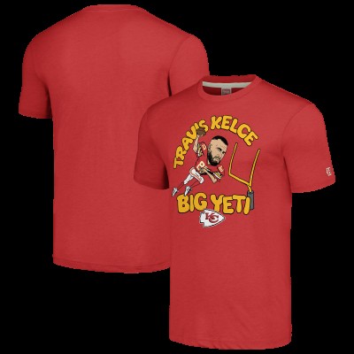 Kansas City Chiefs Travis Kelce Homage Red Caricature Player Tri-Blend T-Shirt