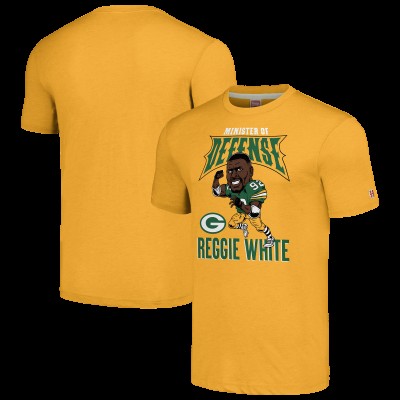 Футболка Green Bay Packers Reggie White Homage Gold Caricature Retired Player Tri-Blend