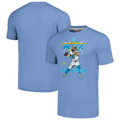 Unisex Los Angeles Chargers Justin Herbert Homage Heathered Powder Blue NFL Blitz Player Tri-Blend T-Shirt