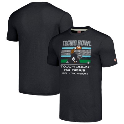Las Vegas Raiders Bo Jackson Homage Charcoal Tecmo Bowl Retired Player Graphic Tri-Blend T-Shirt