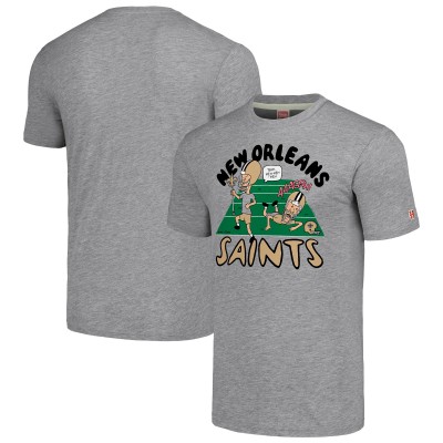 Футболка Unisex New Orleans Saints NFL x Homage x Beavis and Butt-Head Gray Tri-Blend