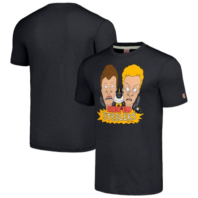 Футболка Pittsburgh Steelers NFL x Homage x Beavis and Butt-Head Unisex Tri-Blend– Charcoal