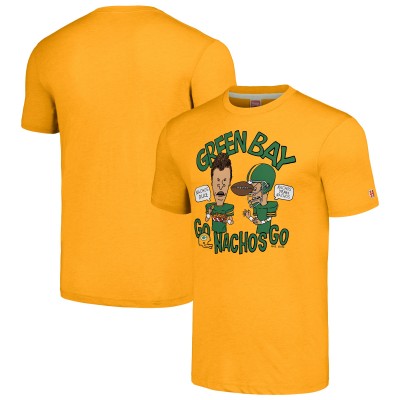 Футболка Unisex Green Bay Packers NFL x Homage x Beavis and Butt-Head Gold Tri-Blend