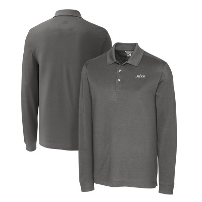 Поло с длинном рукавом New York Jets Cutter & Buck Monochromatic Logo DryTec Advantage Tri-Blend Pique - Gray