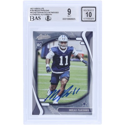 Micah Parsons Dallas Cowboys Autographed 2021 Panini Absolute #158 Beckett Fanatics Witnessed Authenticated 9/10 Rookie Card