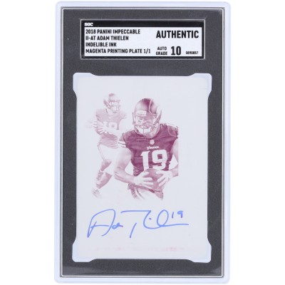 Adam Thielen Minnesota Vikings Autographed 2018 Panini Impeccable Incredible Ink Magenta Printing Plate #II-AT #1/1 SGC Authenticated Auto 10 Card