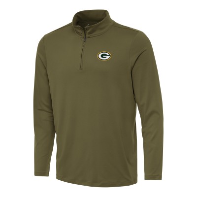Green Bay Packers Antigua Olive Reprocess Quarter-Zip Top