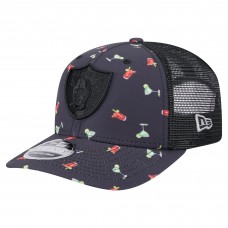 Бейсболка Las Vegas Raiders New Era Navy/Black Adventure Drinks Pattern 9SEVENTY Stretch-Snap