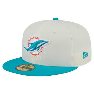 Бейсболка Miami Dolphins New Era Cream/Aqua Main 59FIFTY Fitted