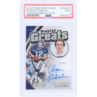 Roger Staubach Dallas Cowboys Autographed 2022 Panini Impeccable Vaunted Greats #GRG-RST #38/50 PSA Authenticated 9 Card