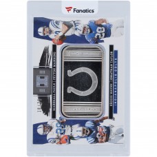 Reggie Wayne, Marshall Faulk, Jonathan Taylor & Peyton Manning Indianapolis Colts 2022 Panini Impeccable Silver Bar Jersey Number #SG-IND #18/25 Card